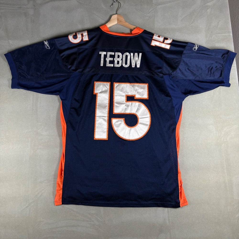 Reebok Tim Tebow Denver Broncos NFL Jersey Mens 54 Navy Blue Orange R700A08